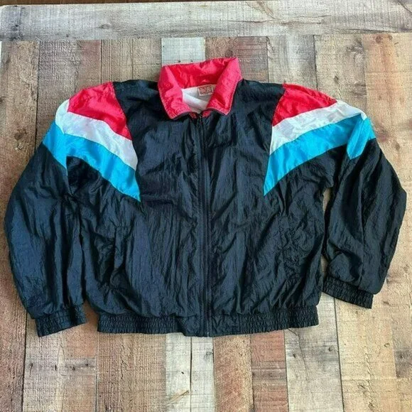 Vintage 90's lightweight full zip color block jacket and pant set track suit